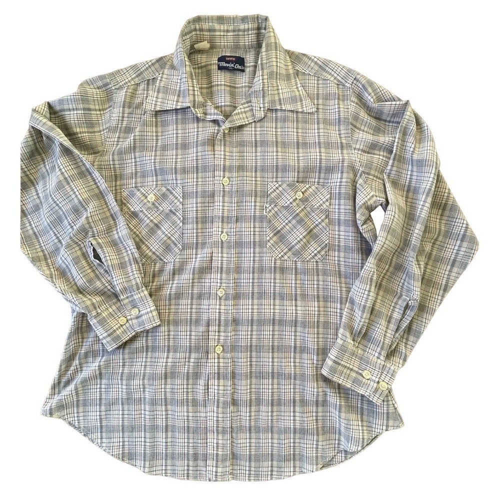 LEVI'S‎ MOVIN' ON Vintage Lightweight Shirt Plaid Collar Tapered Fit- Men's L XL